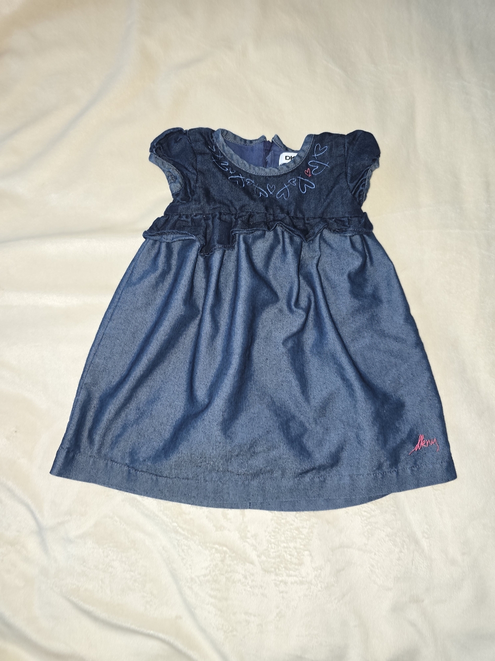 DKNY Navy Blue Girls' Denim-Style Ruffle Waist Dress